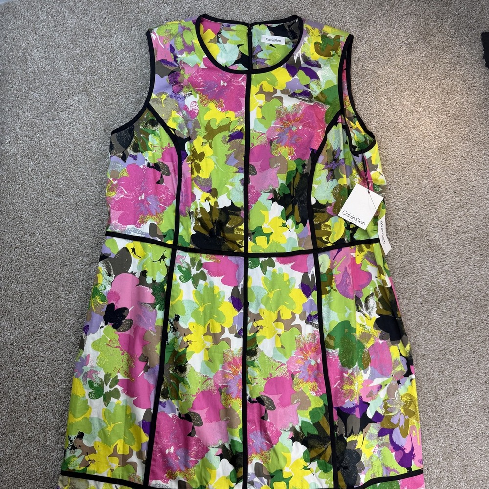 Calvin Klein Dress Womens 22W Multicolor Floral Sleeveless Fit & Flare A-Line